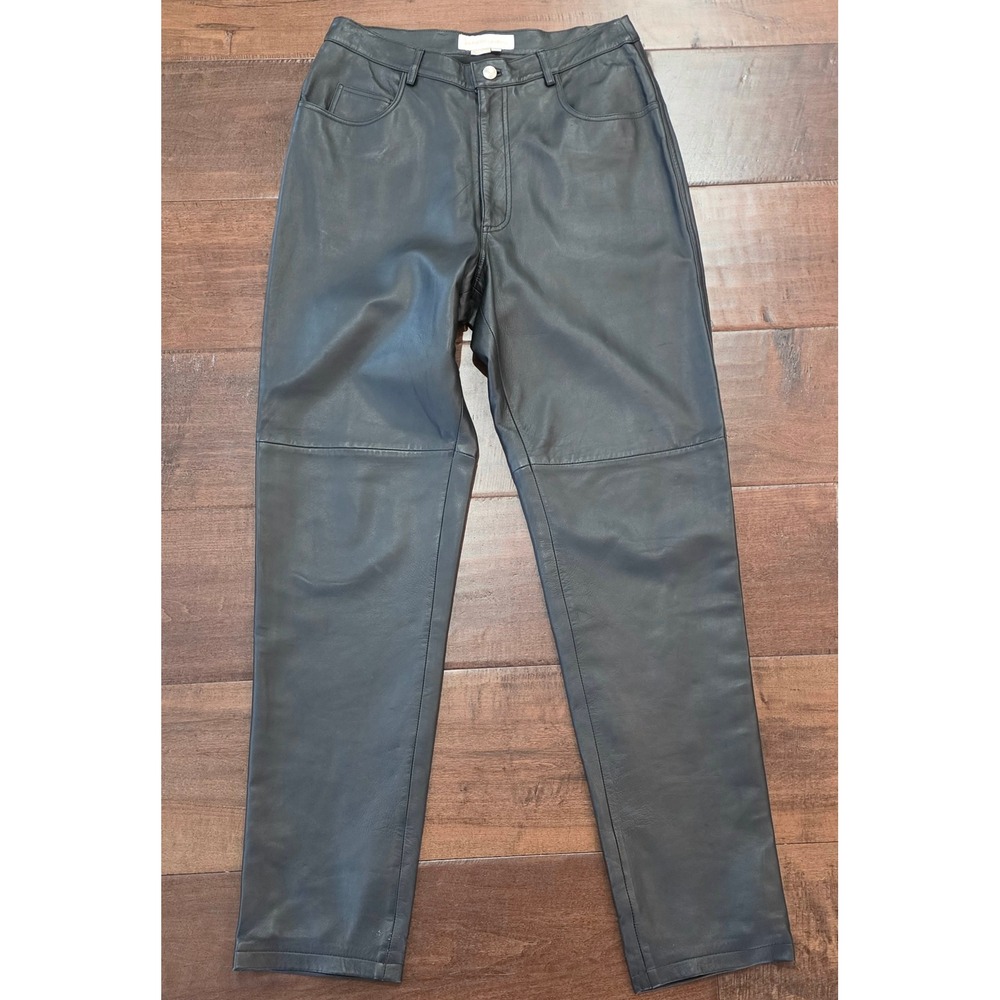 VTG Mobwife Glossy Night Out Black Leather Pants High Rise Straight Leg Size 10